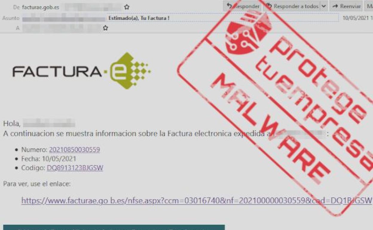 Imagen de una de las falsas facturas con malware detectada por el Incibe.