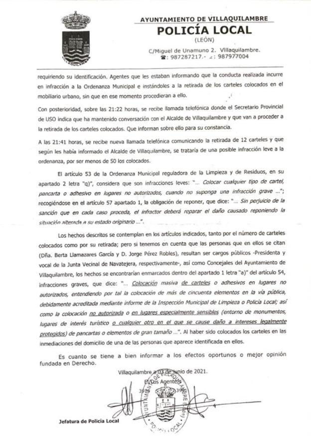 Imagen del segundo filio del documento policial.