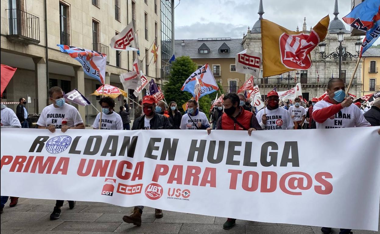 Manifestación de los trabajadores de Roldán en Ponferrada.