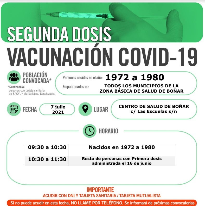Horarios de vacunación en Boñar.