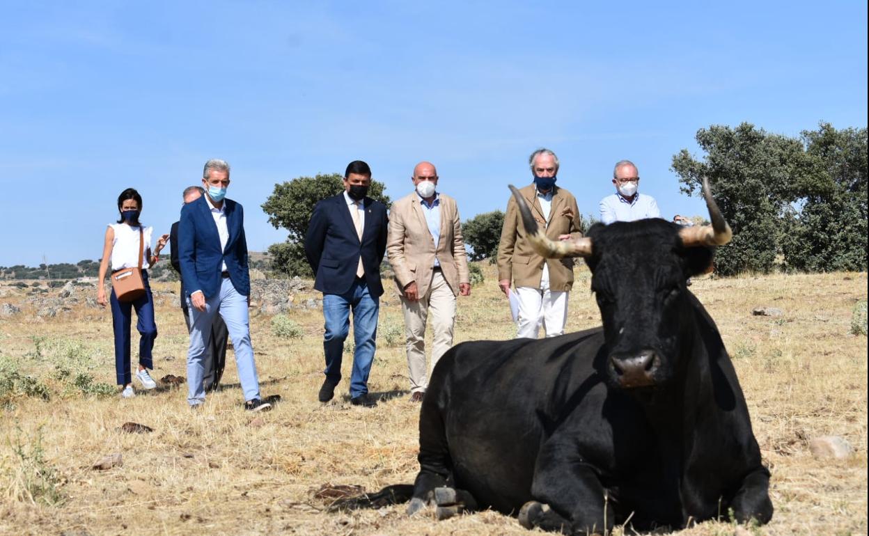 El consejero y el resto de autoridades durante la visita a la provincia de Ávila. 