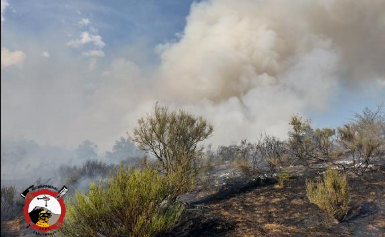 Imagen de la cuadrilla y en helicópeto en la extinción del fuego.