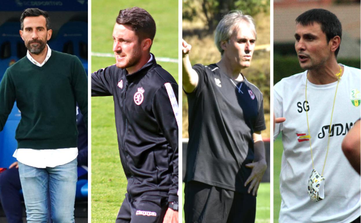 Chuchi Jorqués, Isra Martínez, Carlos Tornadijo y Sergio González 'Nanín', entrenadores de los equipos de Tercera RFEF de la provincia de León.