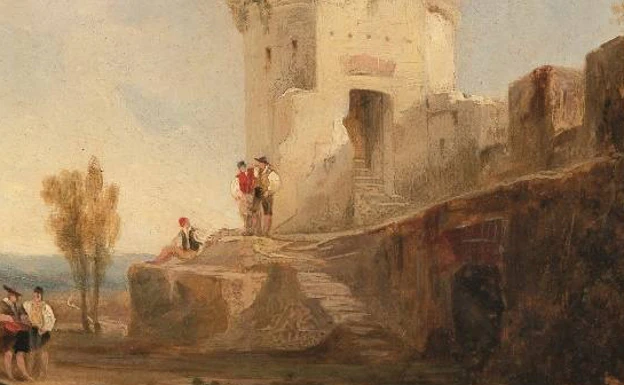 Detalle de 'Torre del castillo de Marchenilla, Alcalá de Guadaira' (1833), David Roberts.