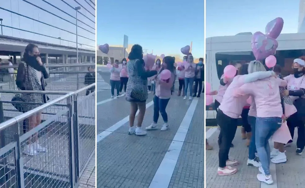 Un grupo de amigas acuden al Hospital de León para dar ánimo a una paciente de oncología por un cáncer de mama. 