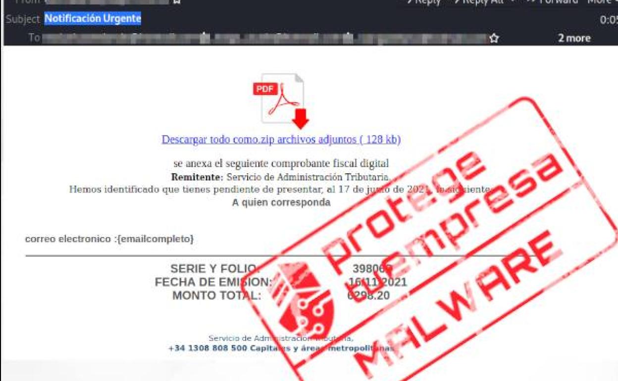 Imagen del correo fraudulento difundida por Incibe. 