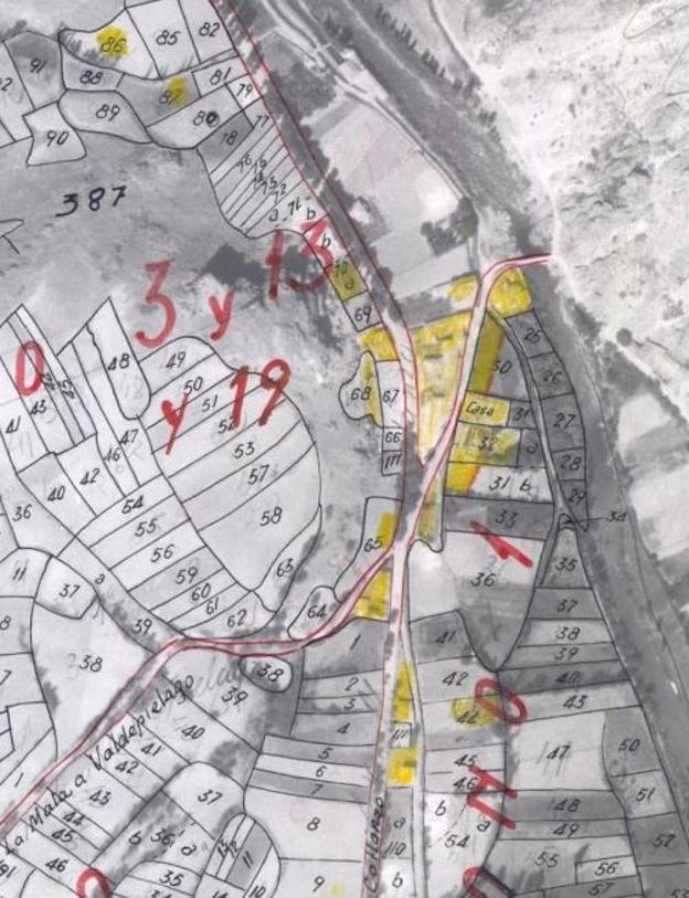 Plano del Archivo histórico de León en el que se refleja la referida finca vendida al Ayuntamiento (número 65, en el centro de la imagen). 