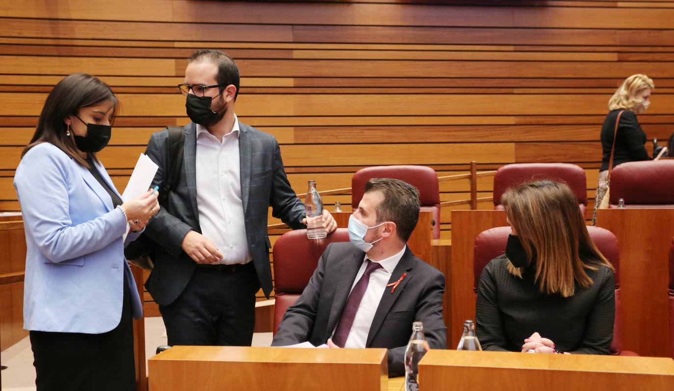 El presidente de ja Junta, Alfonso Fernández Mañueco, y el vicepresidente, Francisco Igea, durante el Pleno de las Cortes junto a otros procuradores.