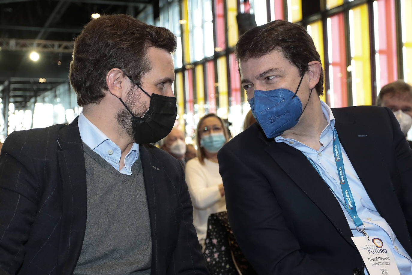 El presidente del PP, Pablo Casado asiste al XIV Congreso del partido de Castilla y León. Junto a él, el presidente autonómico, Alfonso Fernández Mañueco.