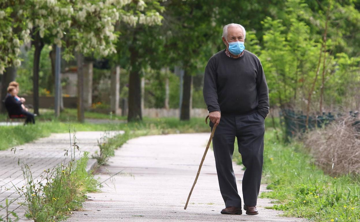 Imagen de archivo de un señor paseando por un parque de Ponferrada. 