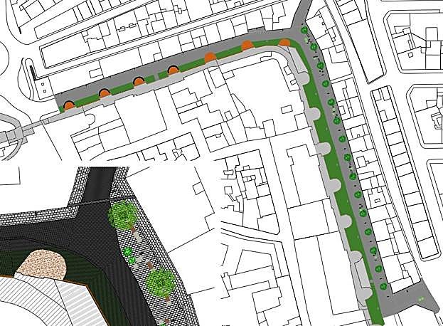 Planos del desarrollo del proyecto, hasta alcanzar la zona peatonal final.