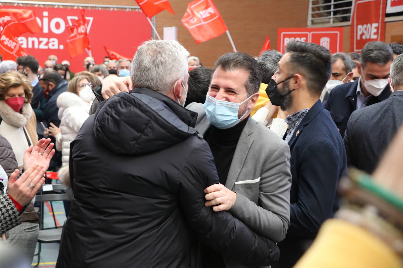 Acto electoral en León del candidato del PSOE a la Presidencia de la Junta, Luis Tudanca; el expresidente José Luis Rodríguez Zapatero y del presidente y secretario general del PSOE, Pedro Sánchez.