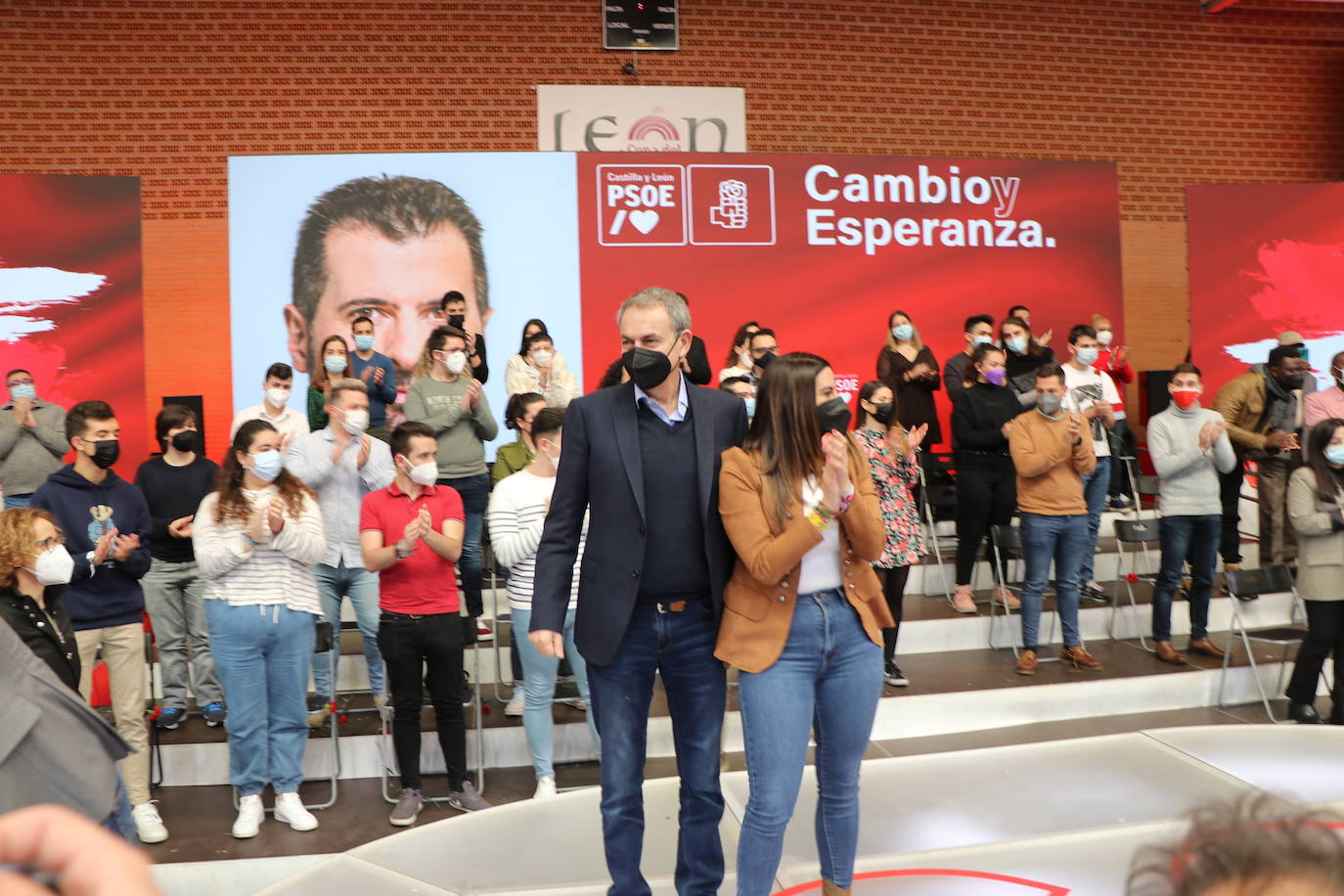 Acto electoral en León del candidato del PSOE a la Presidencia de la Junta, Luis Tudanca; el expresidente José Luis Rodríguez Zapatero y del presidente y secretario general del PSOE, Pedro Sánchez.