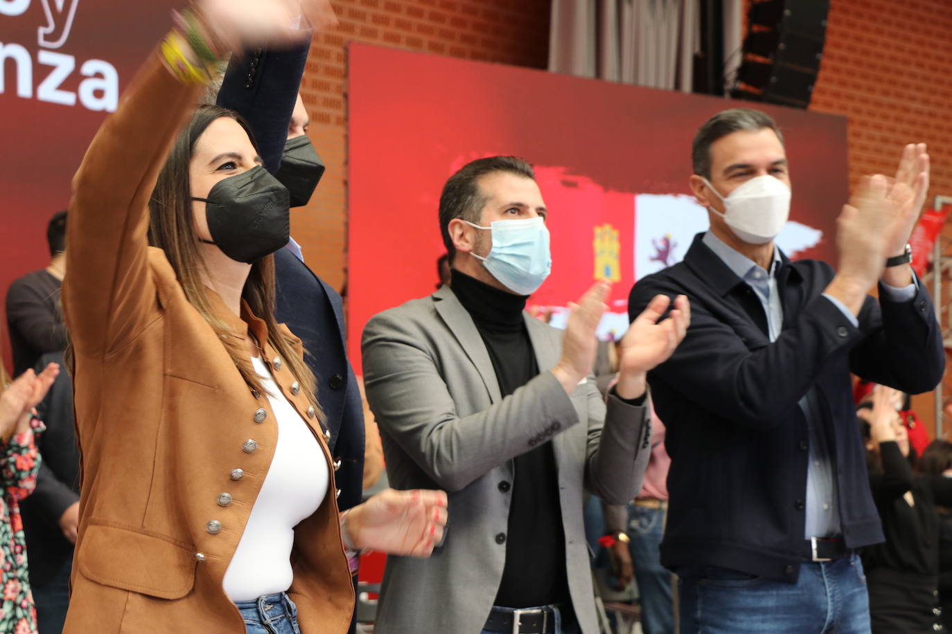 Acto electoral en León del candidato del PSOE a la Presidencia de la Junta, Luis Tudanca; el expresidente José Luis Rodríguez Zapatero y del presidente y secretario general del PSOE, Pedro Sánchez.