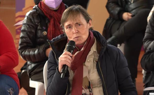 Pilar González, durante su intervención este domingo en el acto de Unidas Podemos.