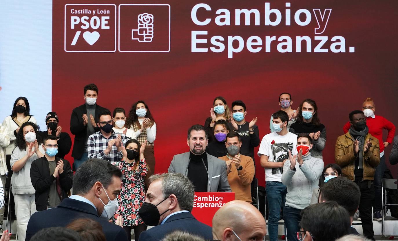 Acto electoral en León del candidato del PSOE a la Presidencia de la Junta, Luis Tudanca; el expresidente José Luis Rodríguez Zapatero y del presidente y secretario general del PSOE, Pedro Sánchez.