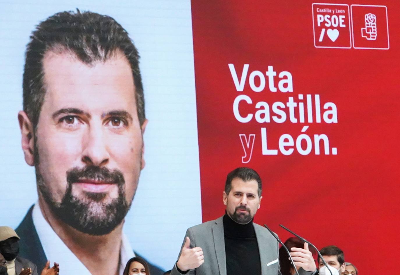 Acto electoral en León del candidato del PSOE a la Presidencia de la Junta, Luis Tudanca; el expresidente José Luis Rodríguez Zapatero y del presidente y secretario general del PSOE, Pedro Sánchez.