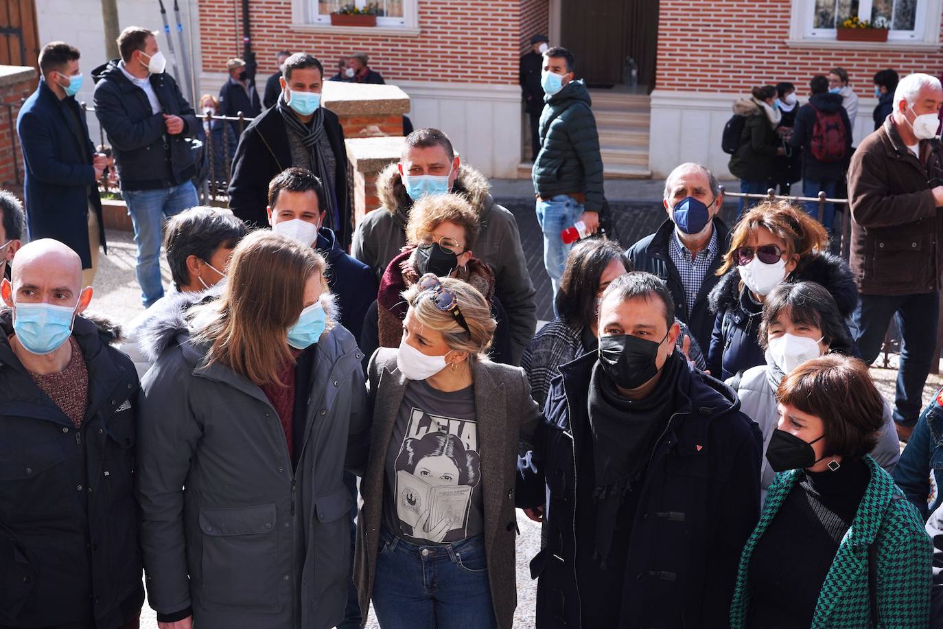 La vicepresidenta segunda del Gobierno y ministra de Trabajo, Yolanda Díaz, visita Castronuño (Valladolid) para participar en la campaña para las elecciones autonómicas junto al candidato a la Presidencia de la Junta por Unidas Podemos, Pablo Fernández..