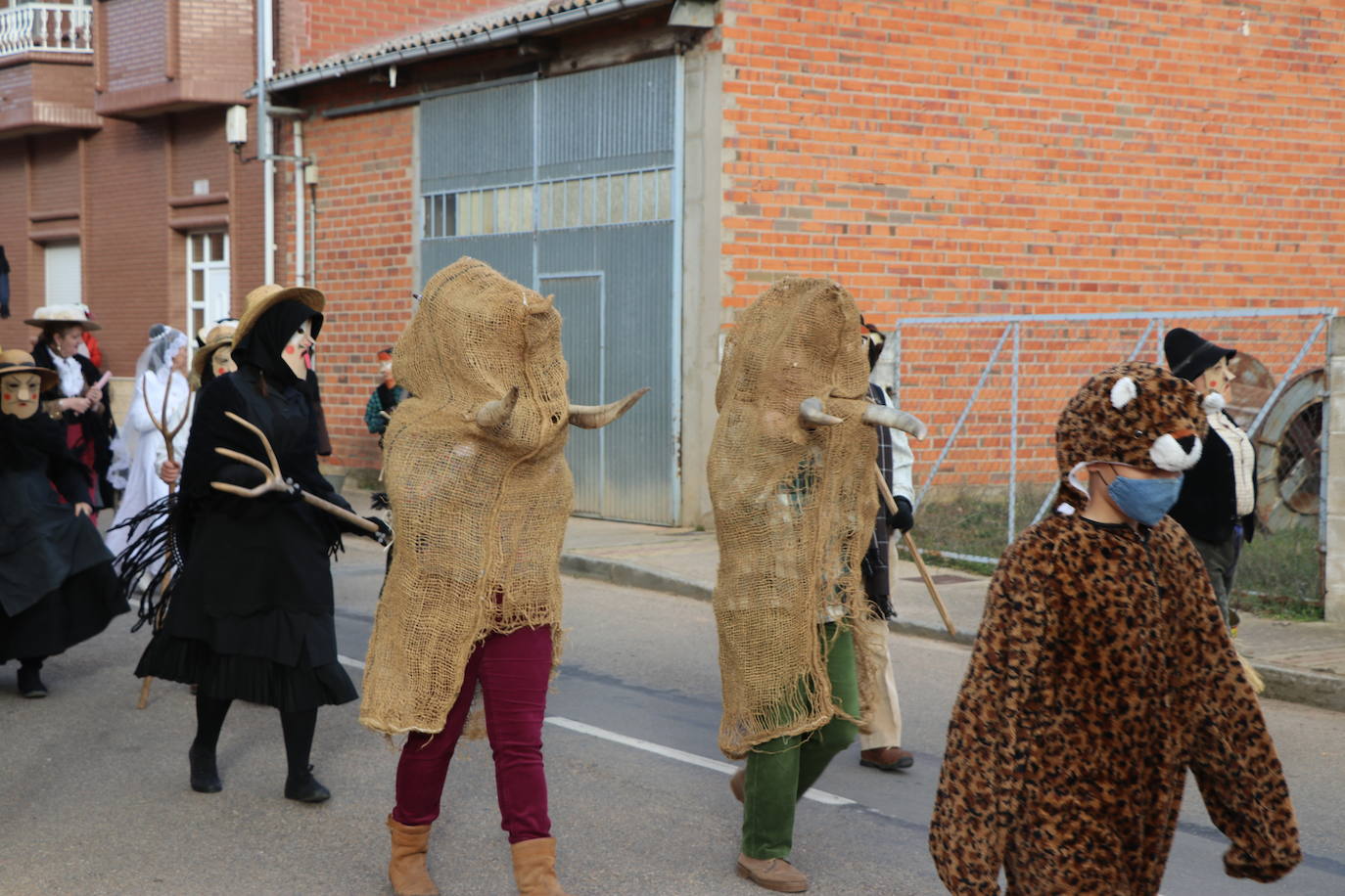 La comitiva de la fiesta de Carnaval pasó por varias de las calles de la localidad asustando a sus vecinos hasta llegar a la plaza.