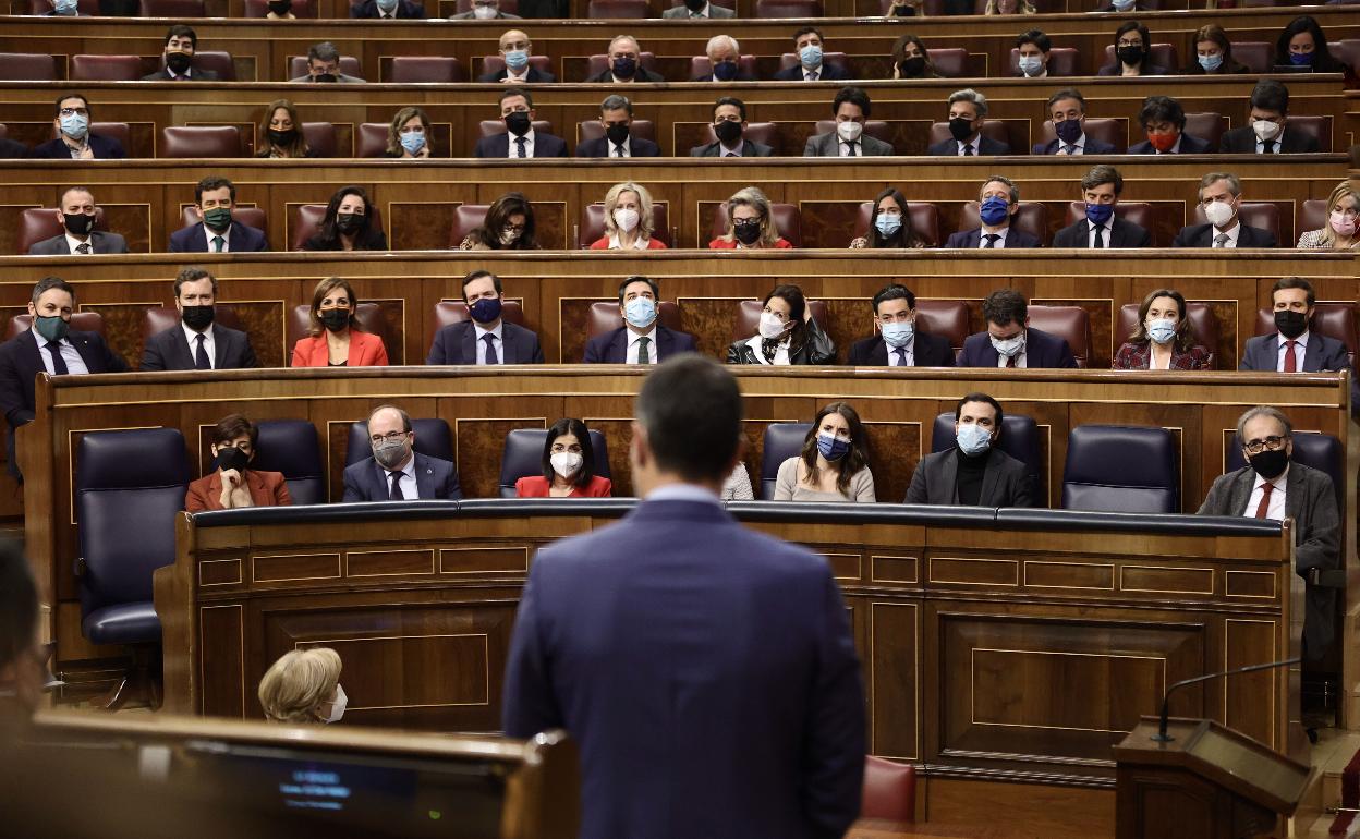 Pedro Sánchez se dirige al pleno del Congreso el pasado 16 de febrero. 