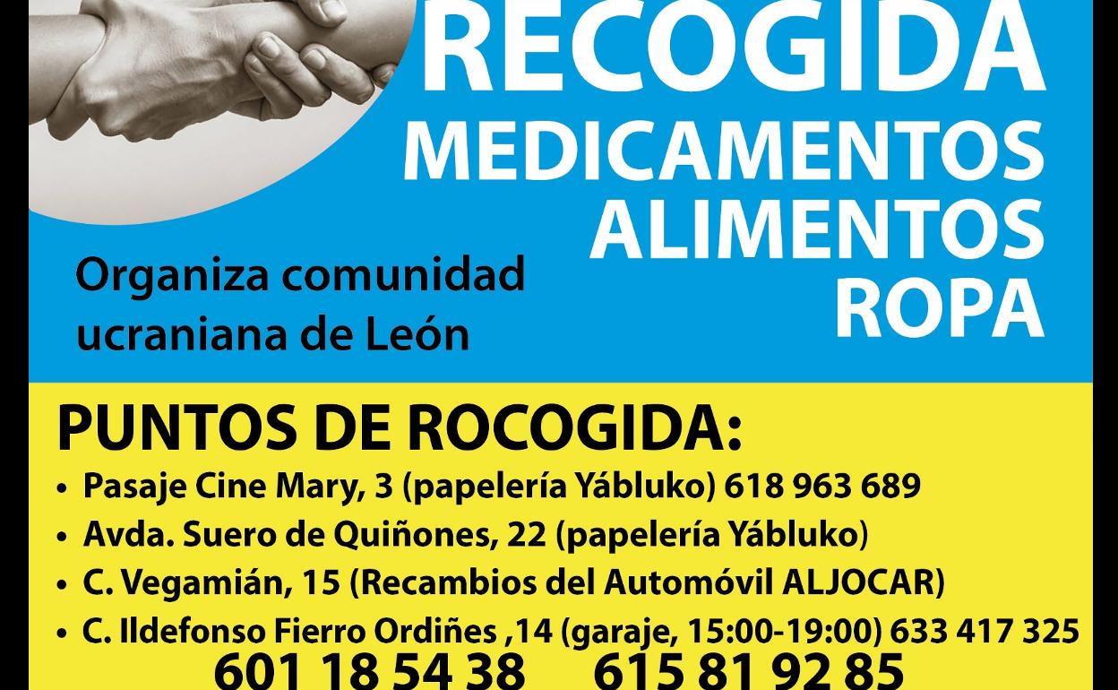 La comunidad ucraniana en León ha establecido cuatro puntos de recogida de material en la ciudad. 