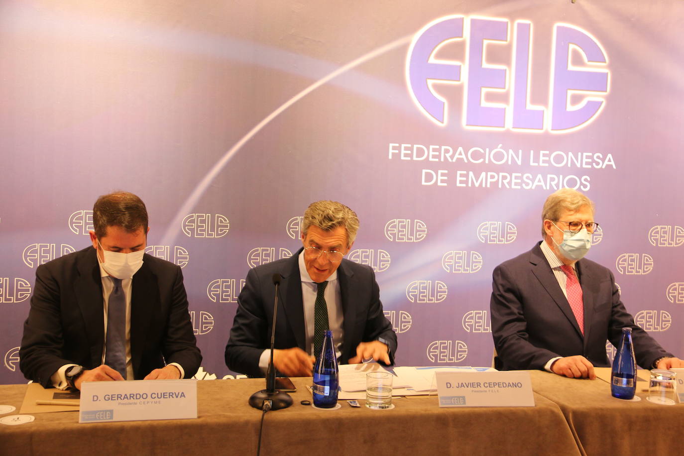 El presidente de la Confederación Española de la Pequeña y Mediana Empresa, Cepyme, Gerardo Cuerva, clausura la Asamblea General de la Federación Leonesa de Empresarios, Fele.