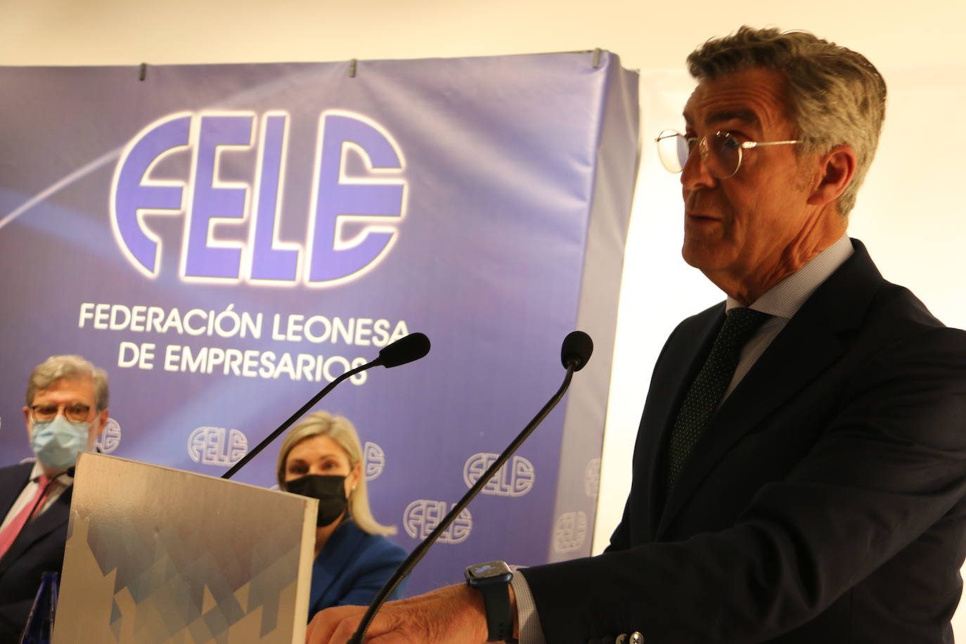 El presidente de la Confederación Española de la Pequeña y Mediana Empresa, Cepyme, Gerardo Cuerva, clausura la Asamblea General de la Federación Leonesa de Empresarios, Fele.