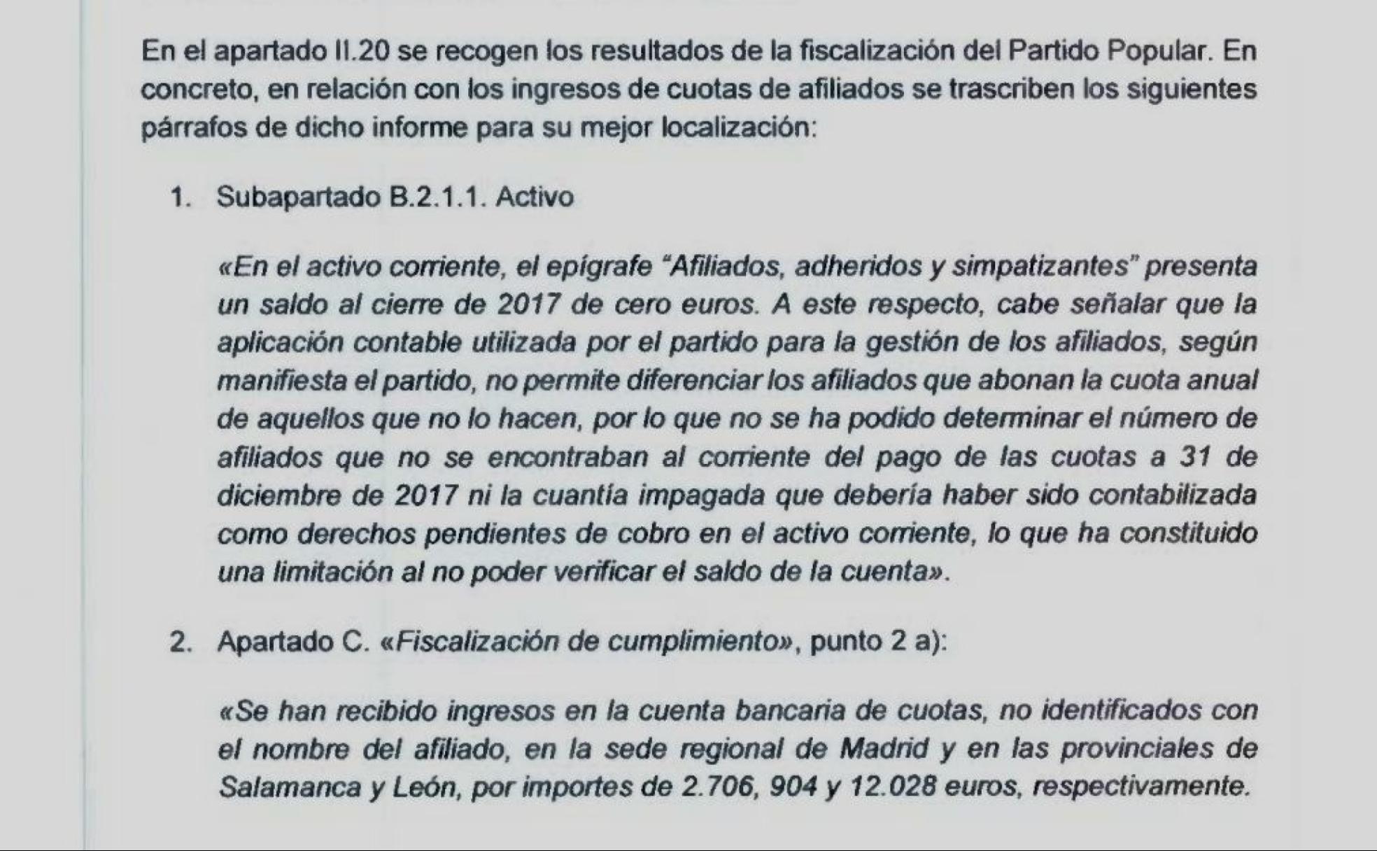 Imagen del documento emitido por el Tribunal de Cuentas y al que ha tenido acceso leonoticias. 