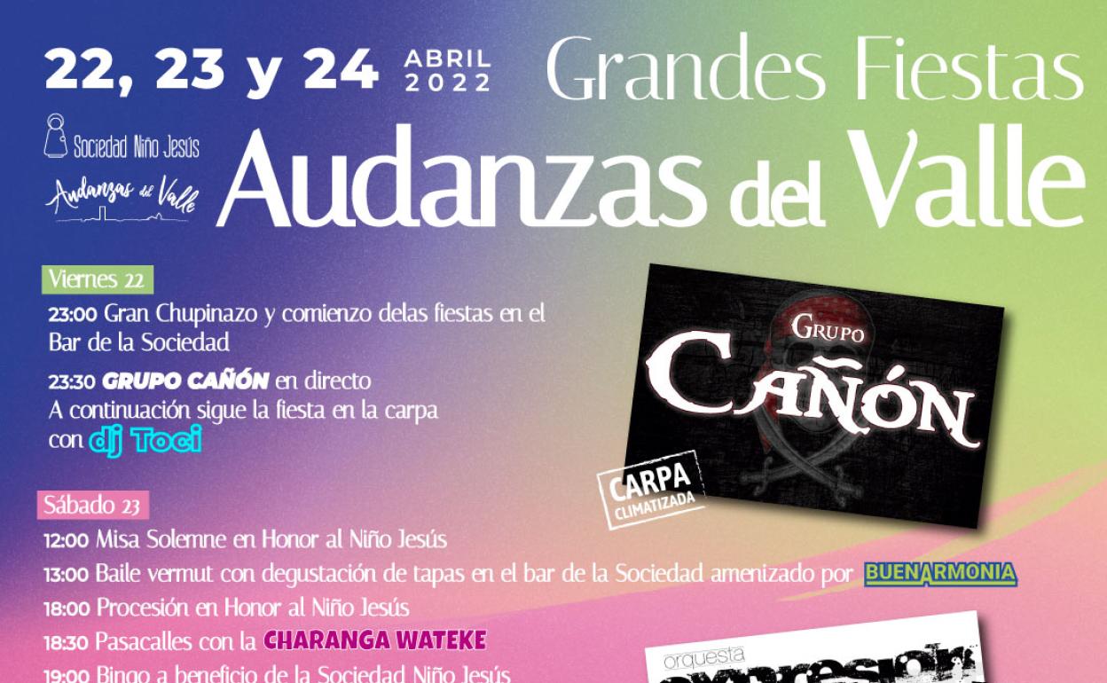 Cartel anunciador de las Grandes Fiestas de Audanzas del Valle en honor a la Sociedad 'El Niño Jesús'. 