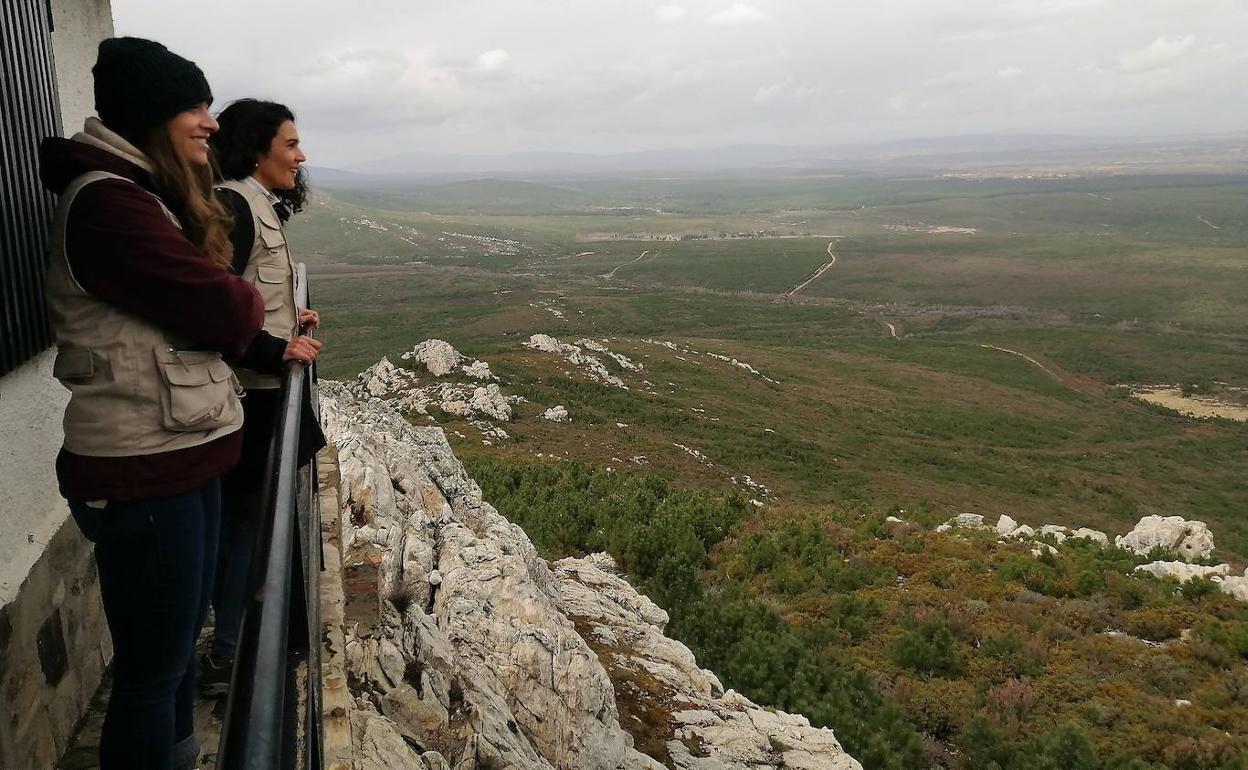 La delegada territorial en funciones, Esther Muñoz y la jefa de servicio territorial de Medio Ambiente, Isabel García, visitan la zona afectada por el incendio de Castrocontrigo, hace casi diez años.