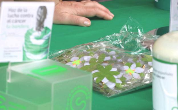 Imagen. Flores en la mesa de la cuestación de fondos en León. 