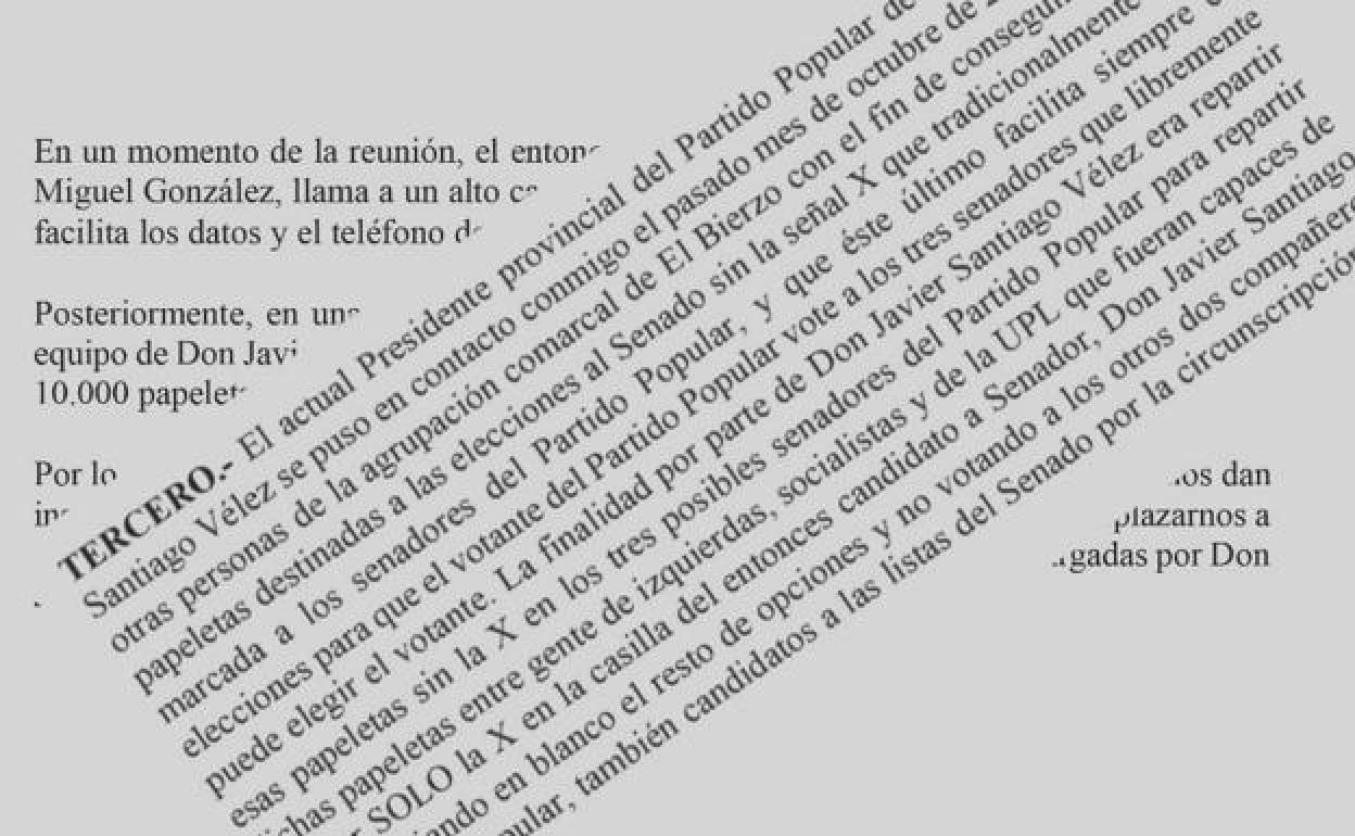 Imagen del burofax remitido por un miembro del comité de campaña del PP confirmando las prácticas internas para derivar voto a otras formaciones respaldando al hoy presidente provincial y laminando a Antonio Silván. 