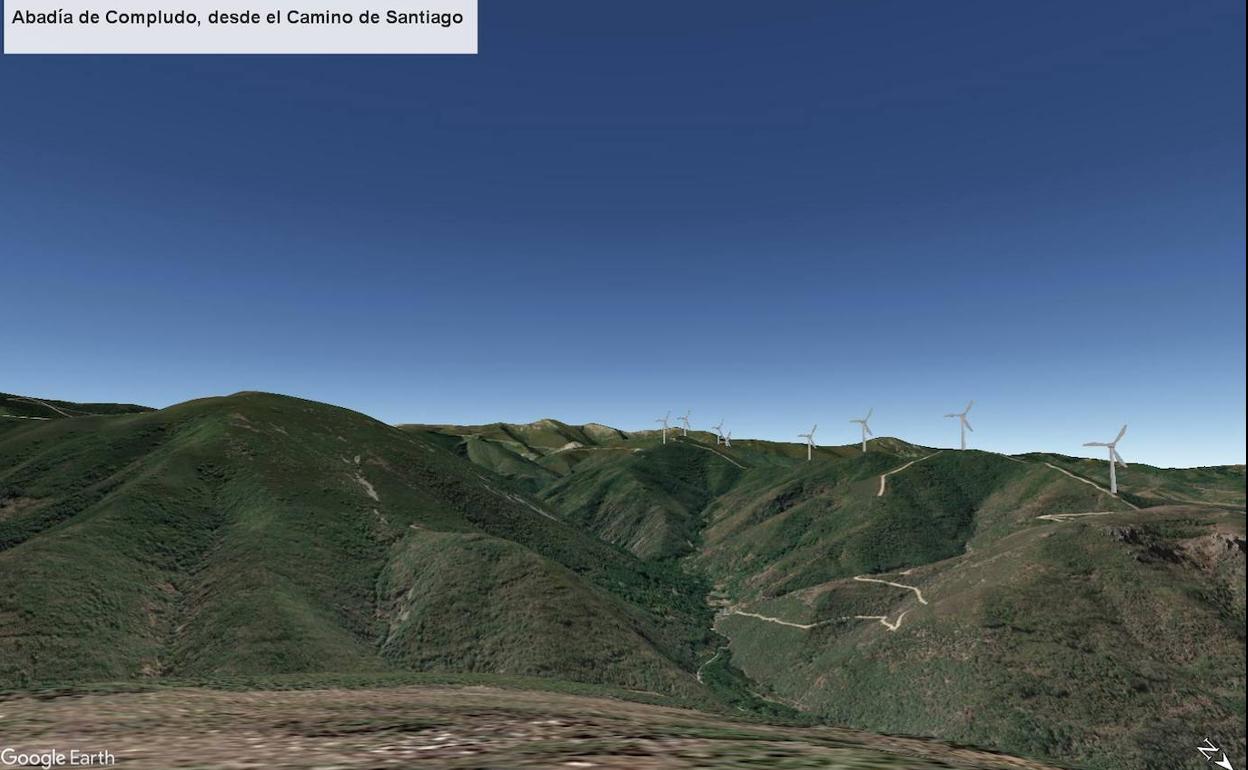 Simulación realizada por A Morteira sobre el impacto en la zona de la Abadía de Compludo.