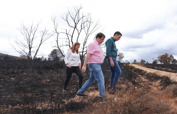 El presidente del Gobierno, Pedro Sánchez, en la zona afectada por el incendio. 