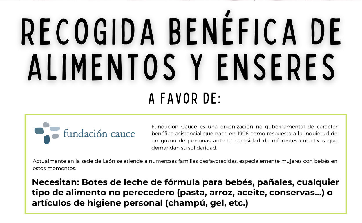 Cartel de la Plataforma de Entidades de Voluntariado de León que realiza una recogida benéfica de alimentos y enseres. 