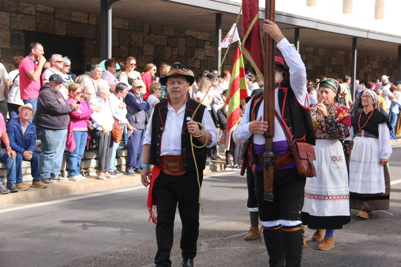 Desfile de pendones y carros engalanados en la romería de San Froilán. 