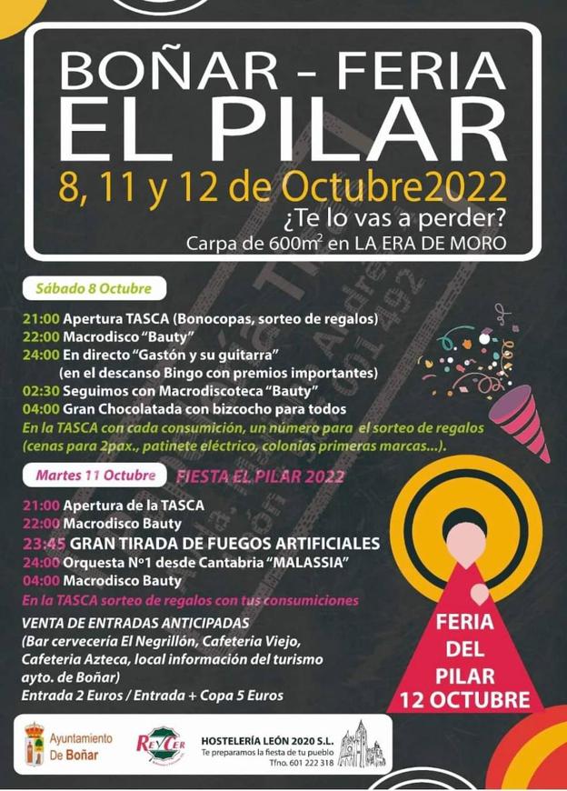 Programa de las Fiestas del Pilar de Boñar en 2022. 