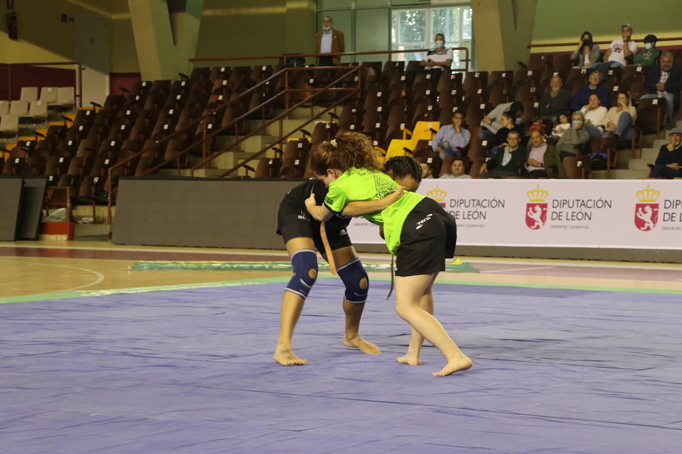 Corro de lucha leonesa en el Palacio de los Deporte.