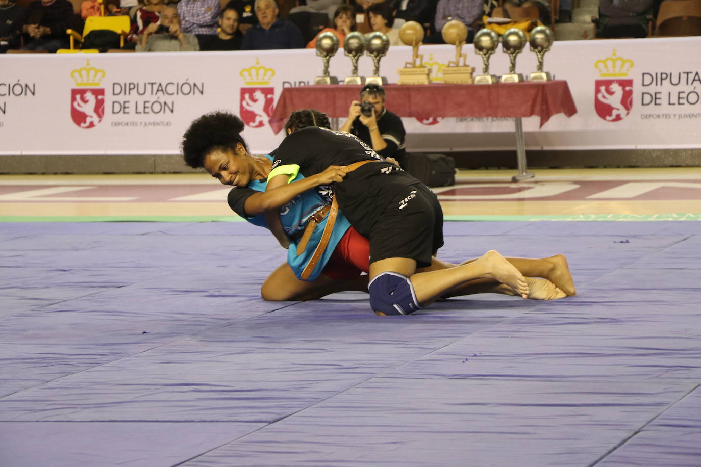 Corro de lucha leonesa en el Palacio de los Deporte.