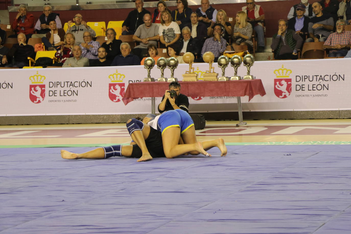 Corro de lucha leonesa en el Palacio de los Deporte.