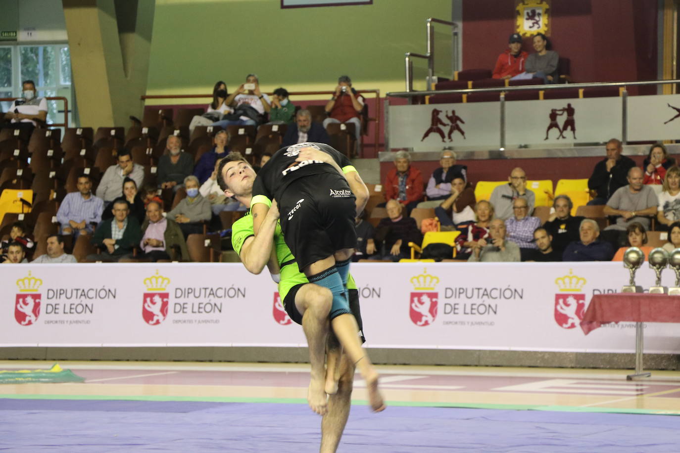 Corro de lucha leonesa en el Palacio de los Deporte.