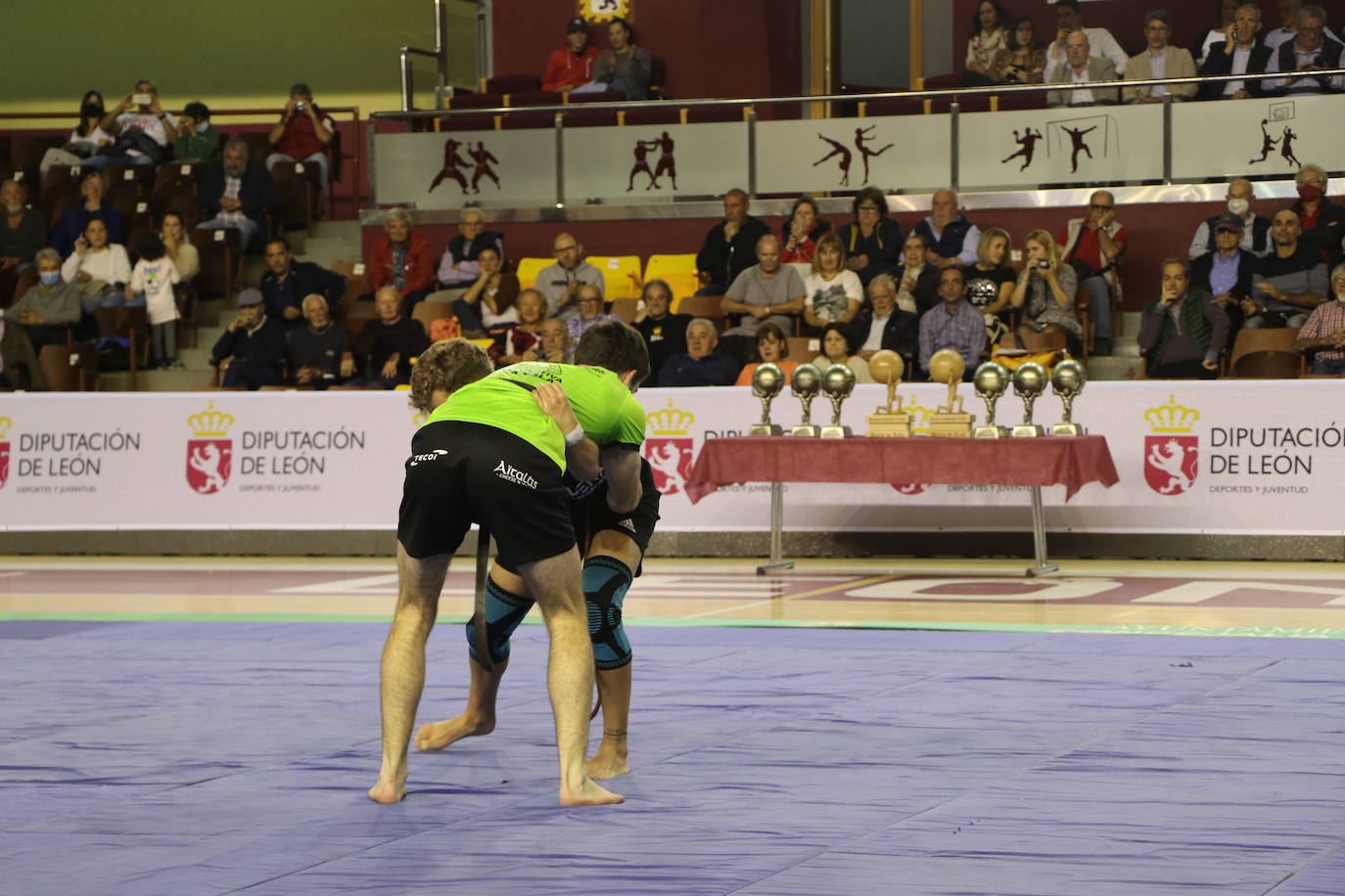 Corro de lucha leonesa en el Palacio de los Deporte.