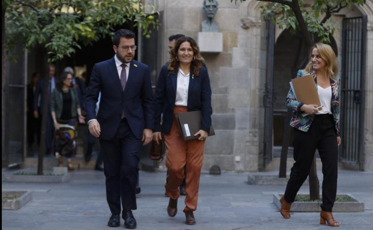 Pere Aragonès llega a la reunión semanal del Govern catalán. 