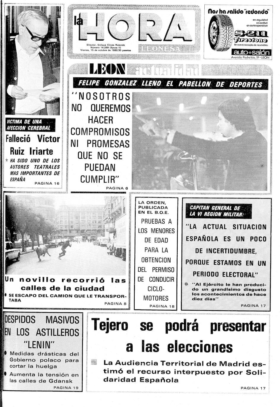 La provincia recuerda los más de 130.000 votos que sirvieron para que el PSOE alcanzara, 'POr el cambio', el gobierno de España. Diez millones de votos encumbraron a Felipe González, que tuvo en León uno de sus mítines más importantes en la historia de la política local con 10.000 asistentes. El PSOE logró el 48,4 % de los sufragios frente a la derecha. Este es el resumen de prensa de la época. 