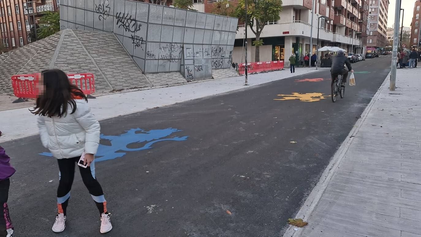 Leones pintados con colores en la calle Señor de Bembibre.