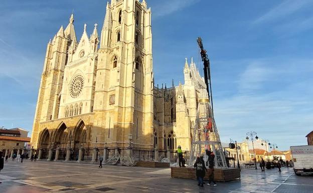 El árbol ya se prepara para brillar en Navidad frente a la Catedral.