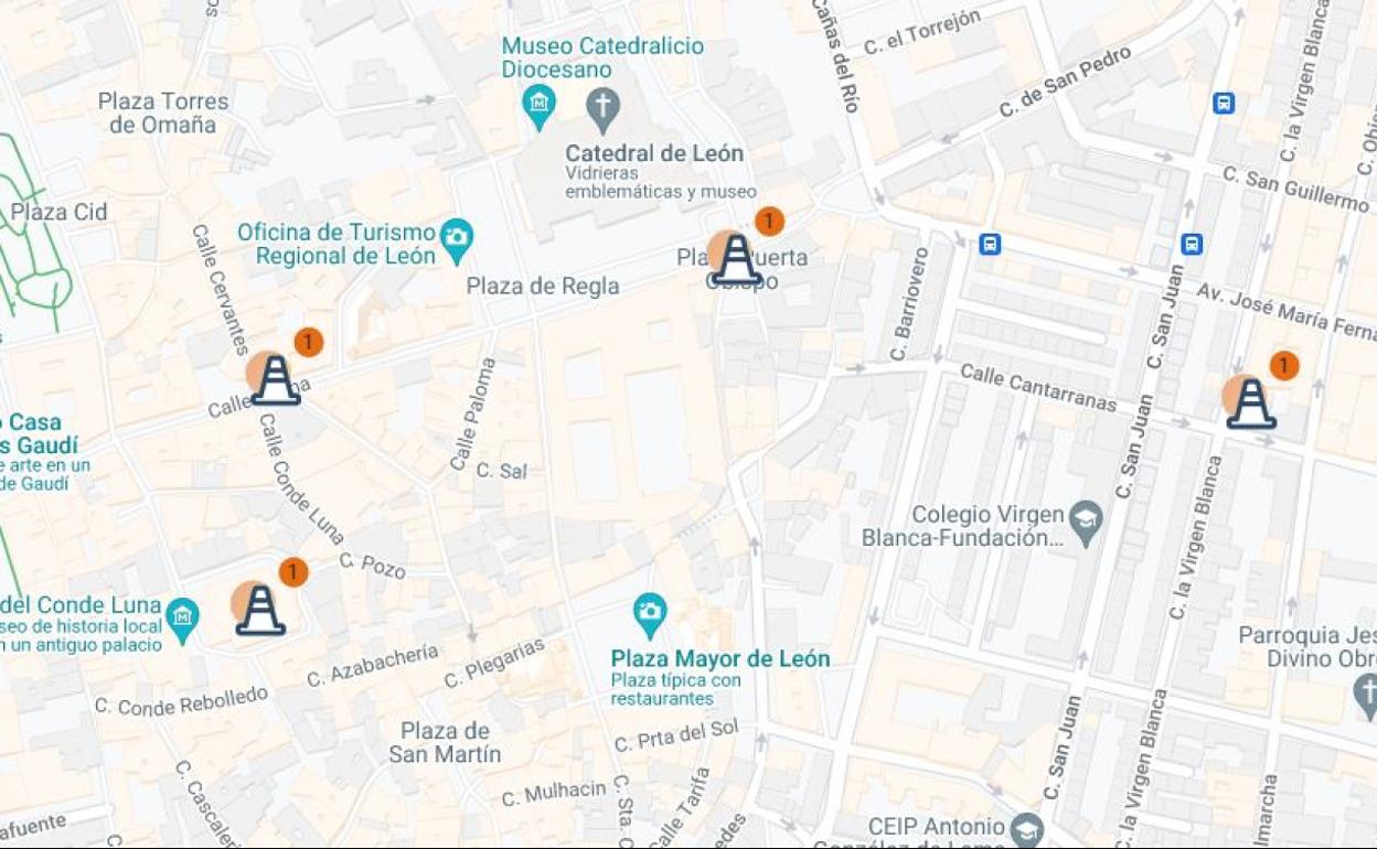 Mapa de los puntos donde se ha producido la avería eléctrica. 