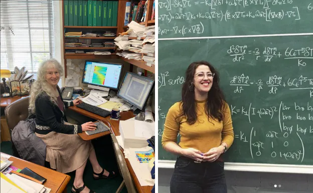 Basmakalıpları yıkmak için viral olan iki fotoğraf.  Solda, doktor ve biyoloji profesörü Ellen Rothenberg.  Sağda, astrofizik doktora öğrencisi Emma Osborne.