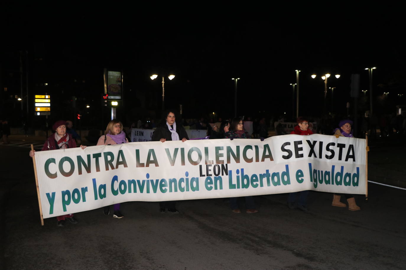 Algunos de los manifestantes de este 25N en la capital leonesa. 