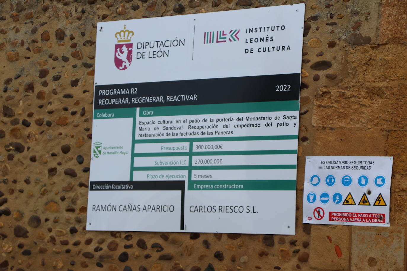 El Programa R del ILC aporta 270.000 euros de unas ayudas totales que ascienden a 450.000 para recuperar el empedrado original de patio de la Portería del Monasterio de Santa María de Sandoval así como restaurar la fachada de La Panera.